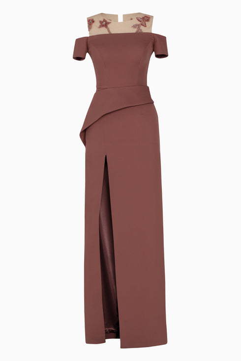 One Leg Slit Dress With Peplum Detail